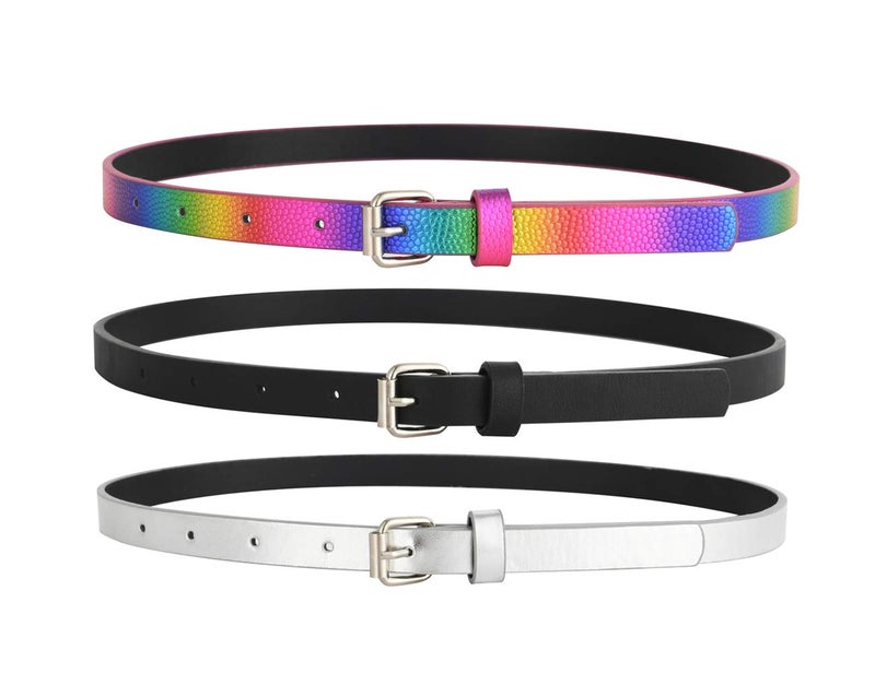 INSIGHTER Belts for Girls 3 Pack Little Toddler Teen Kids Belt Girls Fashion PU Leather Patent Belt Black/Silver/Rainbow X-Small - Image 1